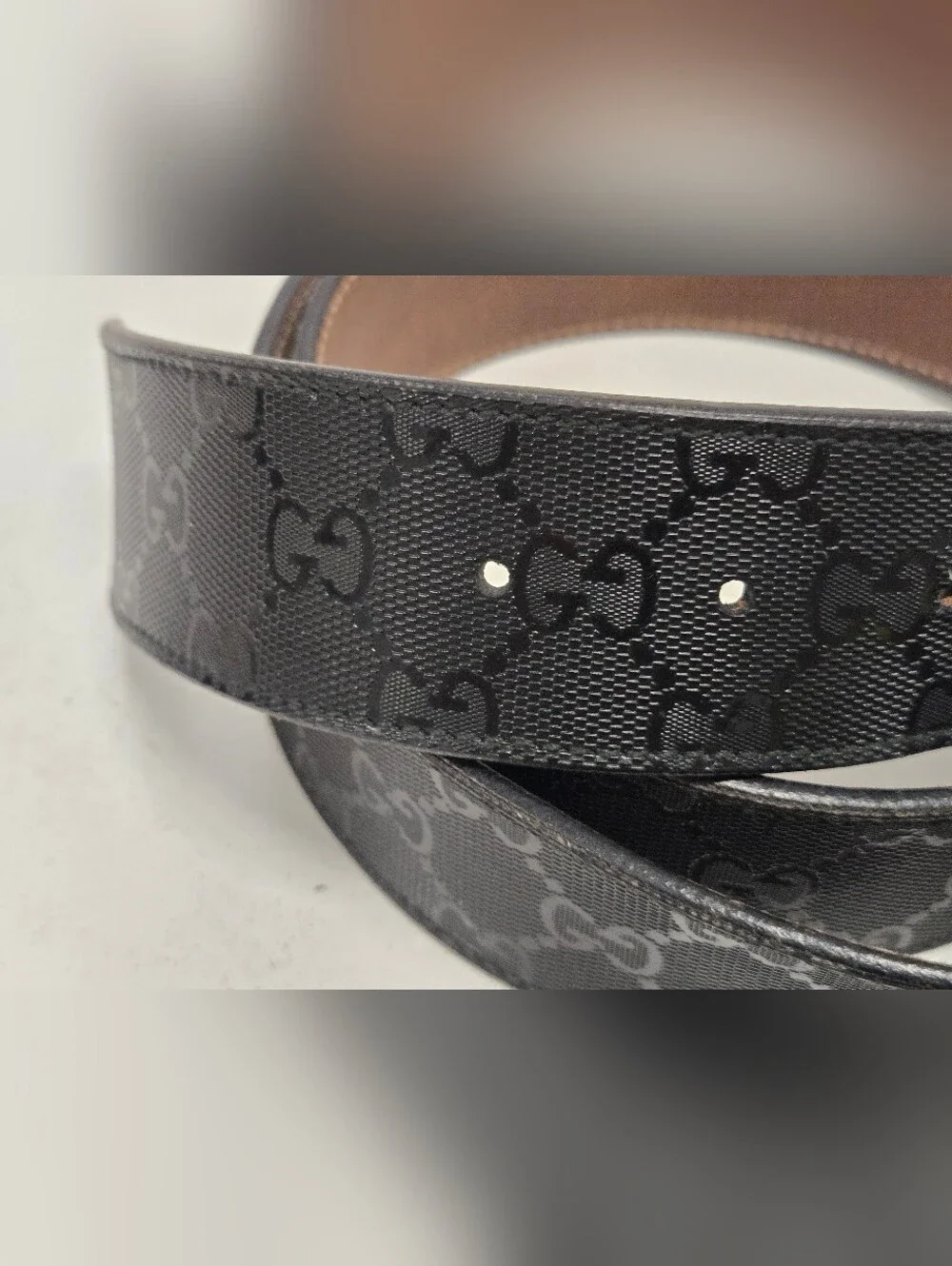 Gucci Black Imprime Black Belt with Interlocking GG Buckle Sz‎ 38